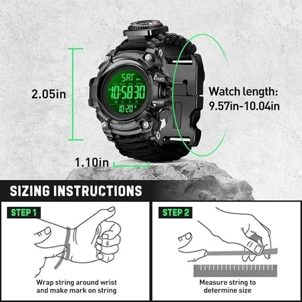 Men's Survival Military Digital Watch, 23-in-1 Tactical Paracord,LED Watch NEW